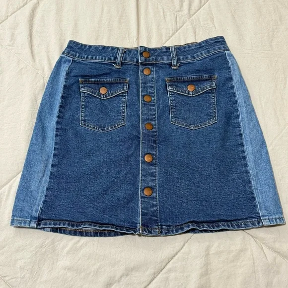 Madewell Stretch Denim Straight Mini Skirt Snap Button Closure Women’s Size 29 - Picture 4 of 13